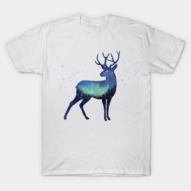 Reindeer with Galaxy T-Shirt by Olechka